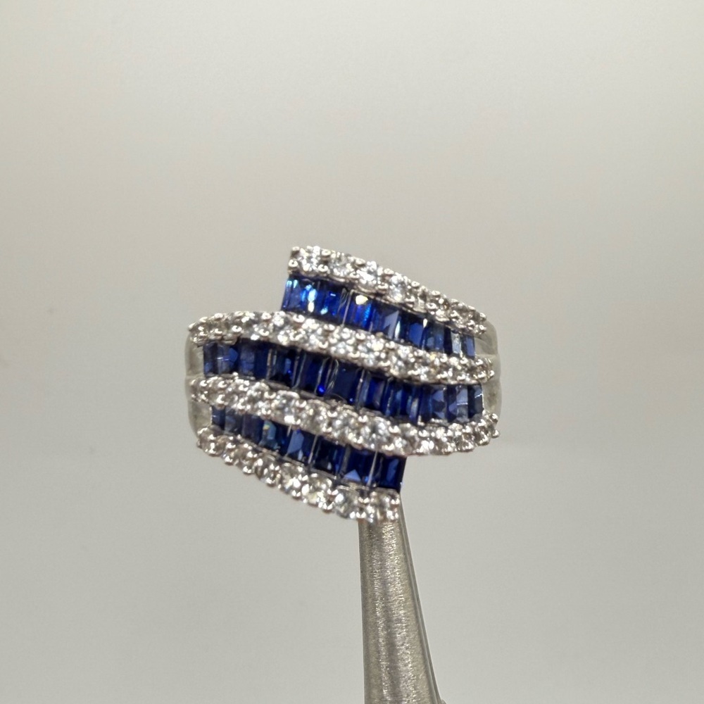 JWBR Designer 925 Sterling Silver Blue Sapphire Statement Ring – Size 7.75